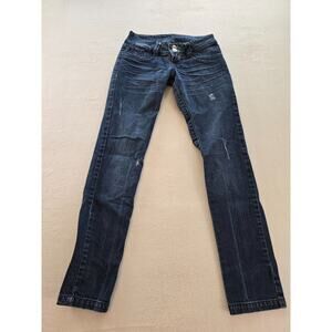 Britanica Jeans Womens 26 Blue Distressed Straight Leg Button Fly Pockets Denim